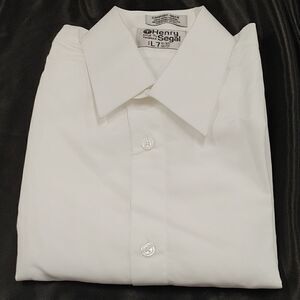 HENRY SEGAL WHITE REGULAR FIT MICROFIBER LAYDOWN COLLAR DRESS SHIRT.